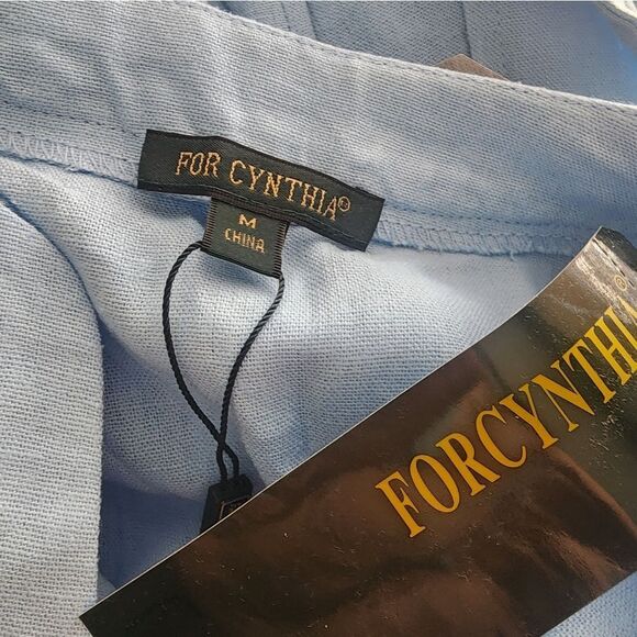 FOR CYNTHIA dress linen viscose blend side pockets belted short sleeve - Picture 13 of 13